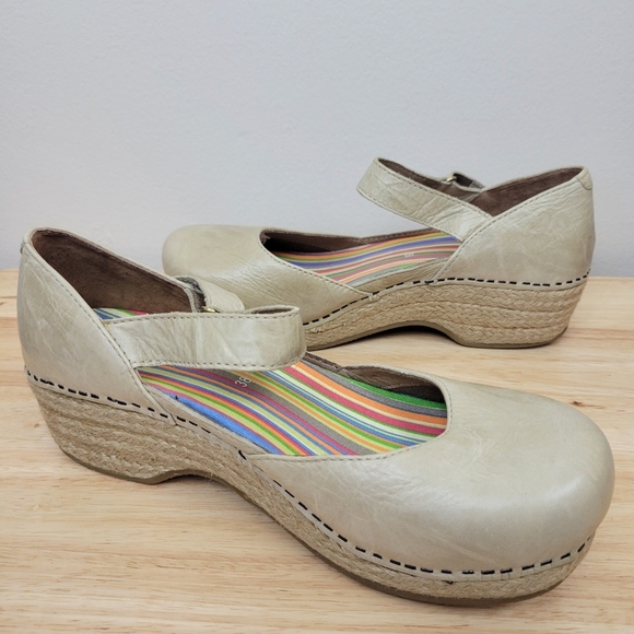 Dansko Sand Dollar Jute Mary Jane Leather Clog Size 7.5-8 Wedge Platform Comfort - Picture 9 of 15